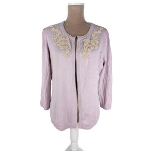 Y2K Banana Republic Beaded Silk Cardigan Size XL Lilac Pink Preppy Twee Coquette